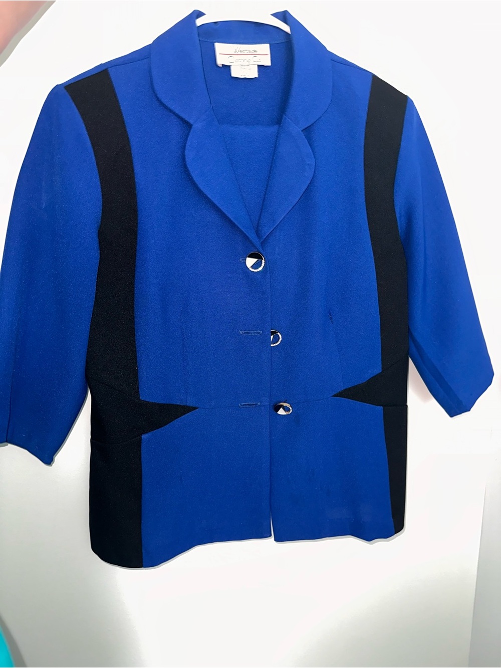 Colorblock Royal Blue & Black Women's Short Jacket and Skirt Set